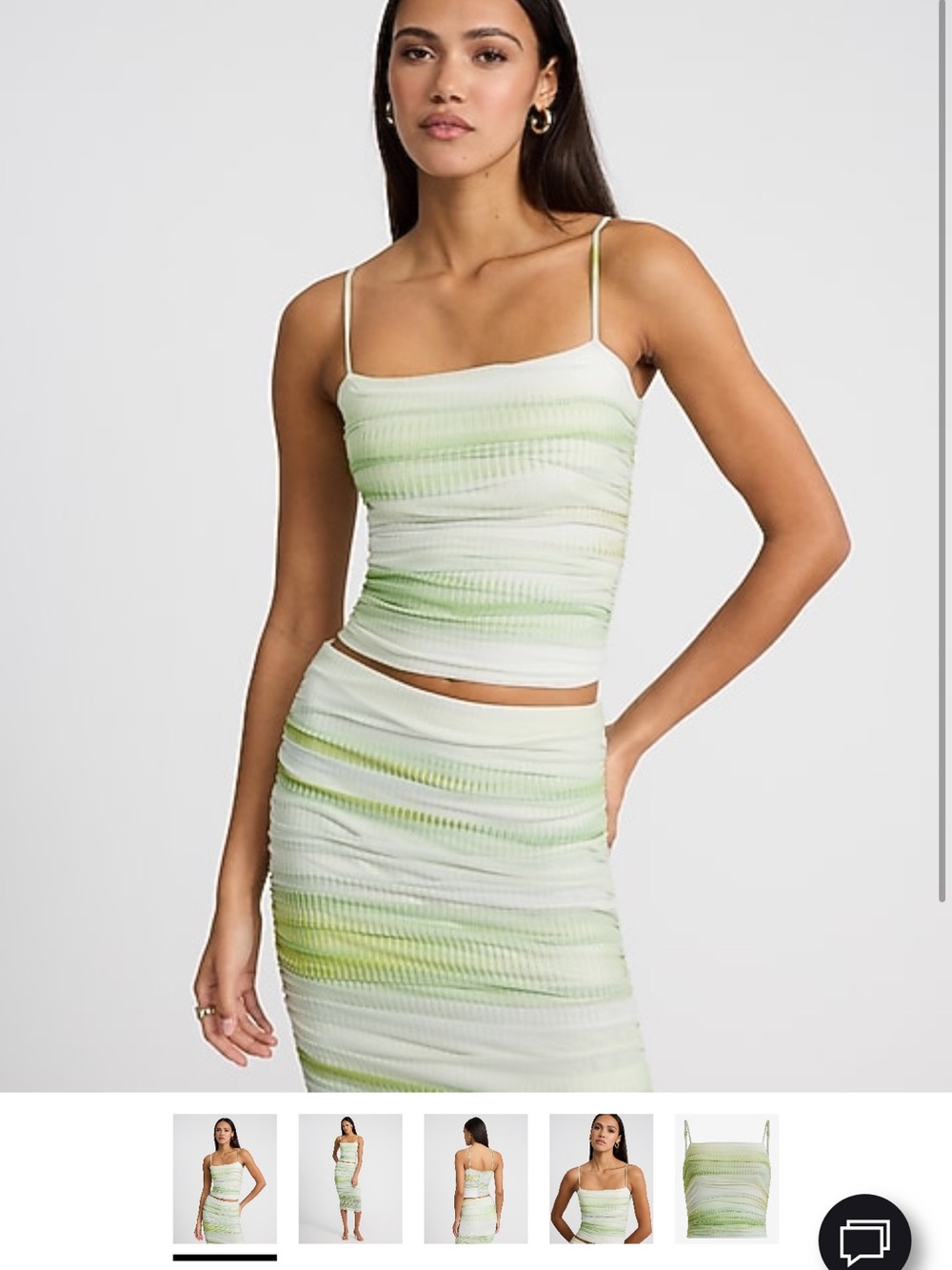 FULL SET Express Light Green Striped Ruched Camisole and Midi Skirt